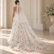 Load image into Gallery viewer, Secret Garden Embroidered Wedding Veil – Colourful Cathedral Veil
