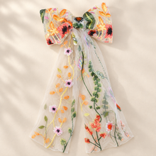Load image into Gallery viewer, Meadow Flower Embroidered Bridal Hair Bow
