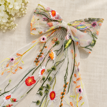 Load image into Gallery viewer, Meadow Flower Embroidered Bridal Hair Bow
