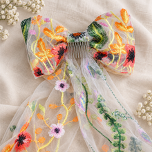 Load image into Gallery viewer, Meadow Flower Embroidered Bridal Hair Bow
