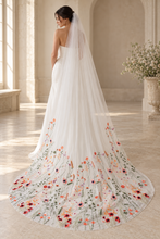 Load image into Gallery viewer, Secret Garden Orange Floral Embroidered Veil or Bridal Cape

