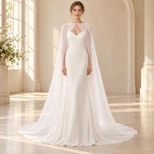 Load image into Gallery viewer, Sheer Chiffon Bridal Cape | Plain Flowing Wedding Cape
