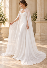 Load image into Gallery viewer, Sheer Chiffon Bridal Cape | Plain Flowing Wedding Cape
