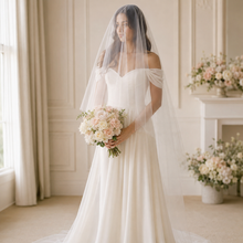 Load image into Gallery viewer, 2-Tier Soft Tulle Veil - Simple Bridal Veil with Blusher and Comb

