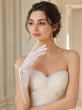 Load image into Gallery viewer, Pearl Tulle Bridal Gloves with Ribbon Ties
