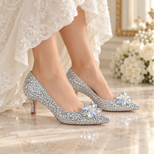 Load image into Gallery viewer, Cinderella Crystal Wedding Shoes – Low Heel Bridal Courts
