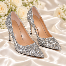Load image into Gallery viewer, Princess Silver Sparkling Glitter Wedding Shoes
