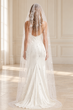 Load image into Gallery viewer, Celestial Wedding Veil or Bridal Cape – White Tulle with Silver Moons &amp; Stars
