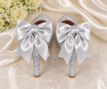 Load image into Gallery viewer, Silver Rock Glitter Wedding Shoes with Satin Back Bows
