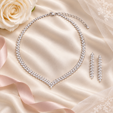 Load image into Gallery viewer, Crystal V Bridal Necklace &amp; Earring Set – Silver
