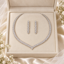 Load image into Gallery viewer, Crystal V Bridal Necklace &amp; Earring Set – Silver
