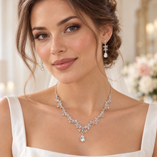 Load image into Gallery viewer, Teardrop Cubic Zirconia Bridal Necklace &amp; Earrings Set – Silver
