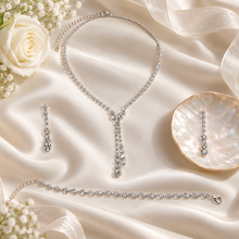 Load image into Gallery viewer, Silver Cubic Zirconia Bridal Jewellery Set – Necklace, Earrings &amp; Bracelet
