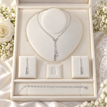 Load image into Gallery viewer, Silver Cubic Zirconia Bridal Jewellery Set – Necklace, Earrings &amp; Bracelet
