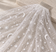 Load image into Gallery viewer, Celestial Moon &amp; Star Glitter Wedding Veil with Silver Comb – 100–300cm
