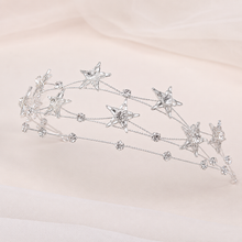 Load image into Gallery viewer, Celestial Stars Bridal Tiara | Silver or Gold Crystal Rhinestone Wedding Headband
