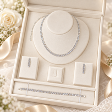 Load image into Gallery viewer, Silver Cubic Zirconia Bridal Jewellery Set – Necklace, Earrings &amp; Bracelet
