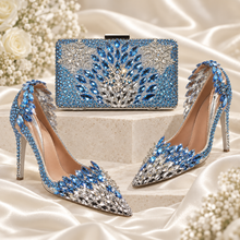 Load image into Gallery viewer, Snow Princess Crystal Clutch Bag – Silver &amp; Ice Blue Bridal Purse
