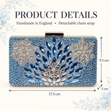 Load image into Gallery viewer, Snow Princess Crystal Clutch Bag – Silver &amp; Ice Blue Bridal Purse
