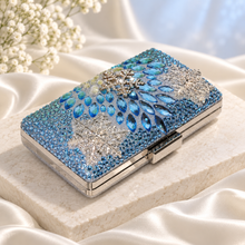 Load image into Gallery viewer, Snow Princess Crystal Clutch Bag – Silver &amp; Ice Blue Bridal Purse
