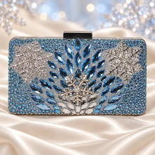 Load image into Gallery viewer, Snow Princess Crystal Clutch Bag – Silver &amp; Ice Blue Bridal Purse
