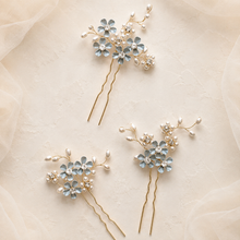Load image into Gallery viewer, Bridal Hair Pins - Forget Me Not Something Blue Wedding Hair Accessories Set of 3
