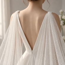 Load image into Gallery viewer, Sparkle Tulle Bridal Cape – 300 cm Detachable Wedding Train
