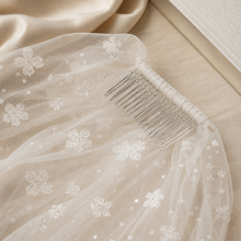 Load image into Gallery viewer, Sparkling Floral Wedding Veil – Embroidered Off-White Tulle Veil with Silver Glitter Flowers
