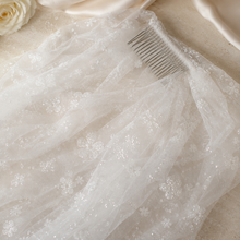 Load image into Gallery viewer, Sparkling Floral Wedding Veil – Embroidered Off-White Tulle Veil with Silver Glitter Flowers
