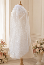 Load image into Gallery viewer, White Luxury Beaded Bridal Veil Unique Sequin Veil with Comb - 90cm
