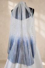 Load image into Gallery viewer, Ombré Celestial Wedding Veil | Silver Moon &amp; Stars | Handmade Bridal Veil UK
