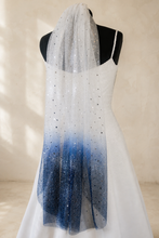 Load image into Gallery viewer, Ombré Celestial Wedding Veil | Silver Moon &amp; Stars | Handmade Bridal Veil UK
