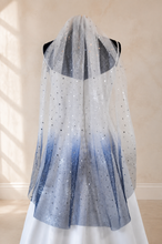 Load image into Gallery viewer, Ombré Celestial Wedding Veil | Silver Moon &amp; Stars | Handmade Bridal Veil UK
