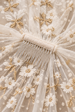 Load image into Gallery viewer, Luxury Swiss Dot Floral Wedding Veil – White Flower &amp; Gold Embroidered Bridal Veil
