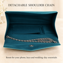 Load image into Gallery viewer, Teal Satin Clutch Bag &amp; Fascinator Set | Wedding Guest &amp; Mother of the Bride Accessories
