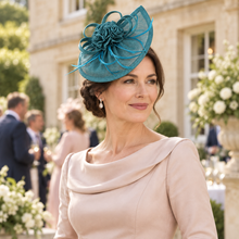 Load image into Gallery viewer, Teal Satin Clutch Bag &amp; Fascinator Set | Wedding Guest &amp; Mother of the Bride Accessories
