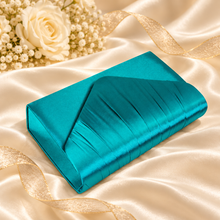 Load image into Gallery viewer, Teal Satin Clutch Bag &amp; Fascinator Set | Wedding Guest &amp; Mother of the Bride Accessories
