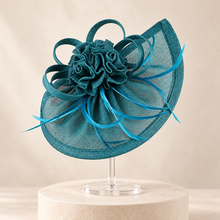 Load image into Gallery viewer, Teal Satin Clutch Bag &amp; Fascinator Set | Wedding Guest &amp; Mother of the Bride Accessories
