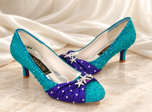 Load image into Gallery viewer, Ariel Inspired Bridal Heels | Teal &amp; Purple Mermaid Wedding Shoes
