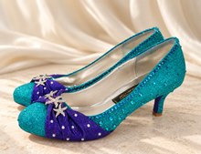 Load image into Gallery viewer, Ariel Inspired Bridal Heels | Teal &amp; Purple Mermaid Wedding Shoes
