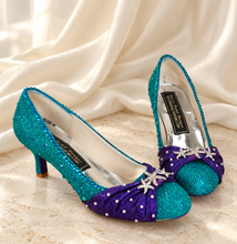 Load image into Gallery viewer, Ariel Inspired Bridal Heels | Teal &amp; Purple Mermaid Wedding Shoes
