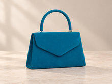 Load image into Gallery viewer, Teal Vegan Suede Top Handle Occasion Bag – Sale
