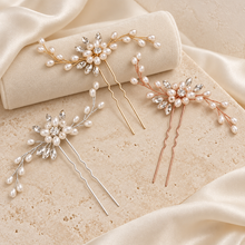 Load image into Gallery viewer, Pearl &amp; Crystal Bridal Hair Pin | Silver, Gold or Rose Gold
