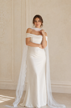 Load image into Gallery viewer, Chantilly Lace Trim Bridal Scarf Veil – Tulle Wedding Neck Scarf
