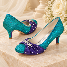 Load image into Gallery viewer, Ariel Inspired Bridal Heels | Teal &amp; Purple Mermaid Wedding Shoes
