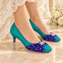 Load image into Gallery viewer, Ariel Inspired Bridal Heels | Teal &amp; Purple Mermaid Wedding Shoes
