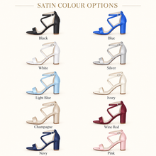 Load image into Gallery viewer, Satin Block Heel Bridal Sandals – Wedding Shoes in Custom Colours
