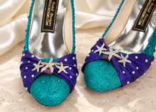 Load image into Gallery viewer, Ariel Inspired Bridal Heels | Teal &amp; Purple Mermaid Wedding Shoes
