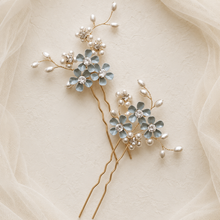 Load image into Gallery viewer, Bridal Hair Pins - Forget Me Not Something Blue Wedding Hair Accessories Set of 3
