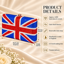 Load image into Gallery viewer, Union Jack Crystal Clutch Bag – Handmade UK Flag Evening Bag

